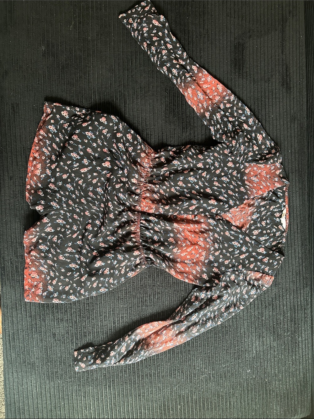 BCBGeneration Black and Rust Floral Long-Sleeve Romper